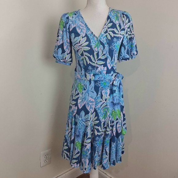 Lilly Pulitzer Kessler Wrap Dress In Macaw Blue Size XS - Picture 12 of 12